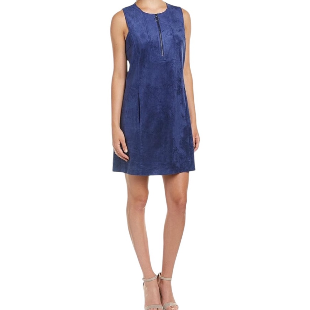 BCBG MaxAzria "Jamy" Faux Suede Sleeveless Dress in Twilight Blue L